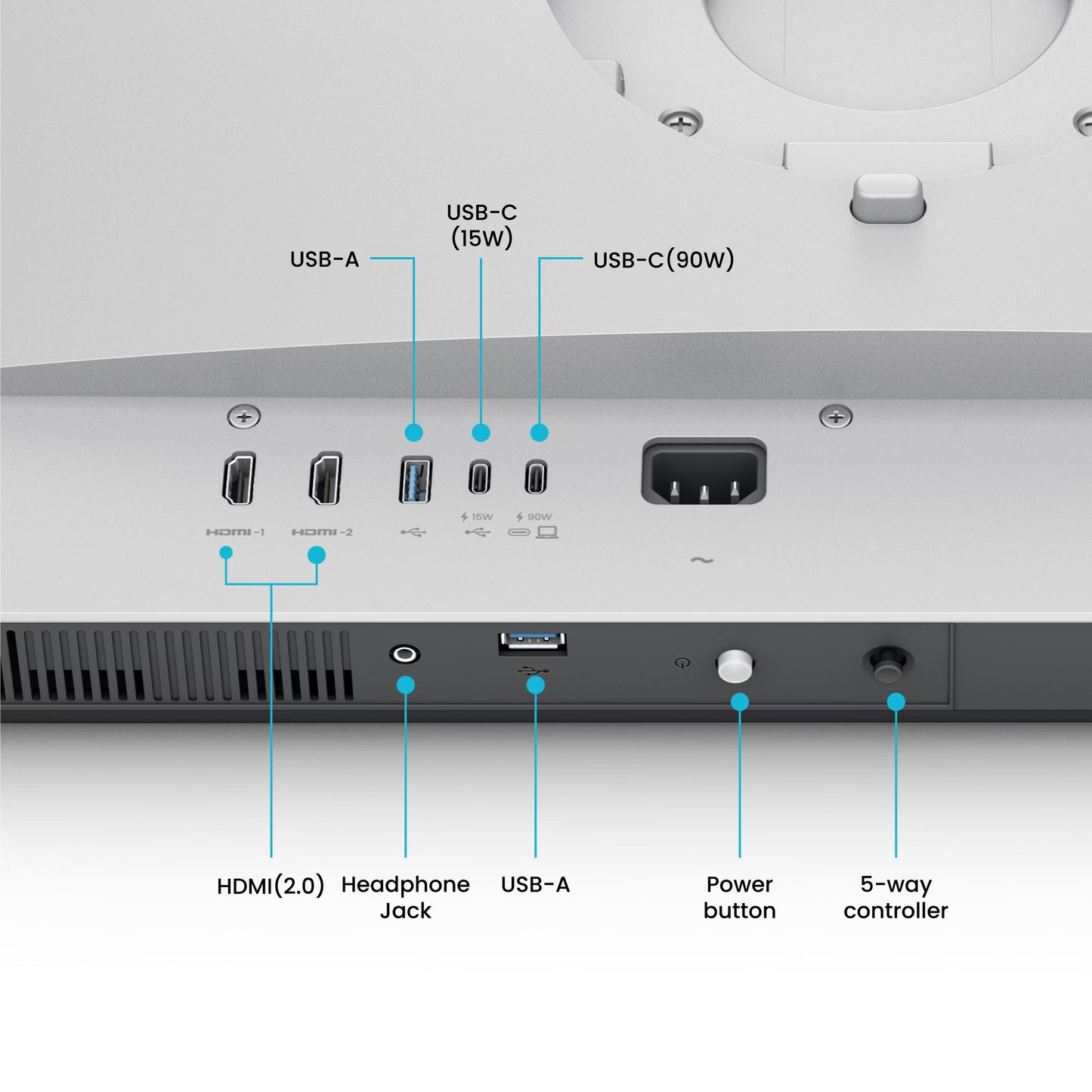 Rear view of the BenQ MA270U highlighting the clean, cable-free back panel design and professional ergonomic height-adjustable stand.
