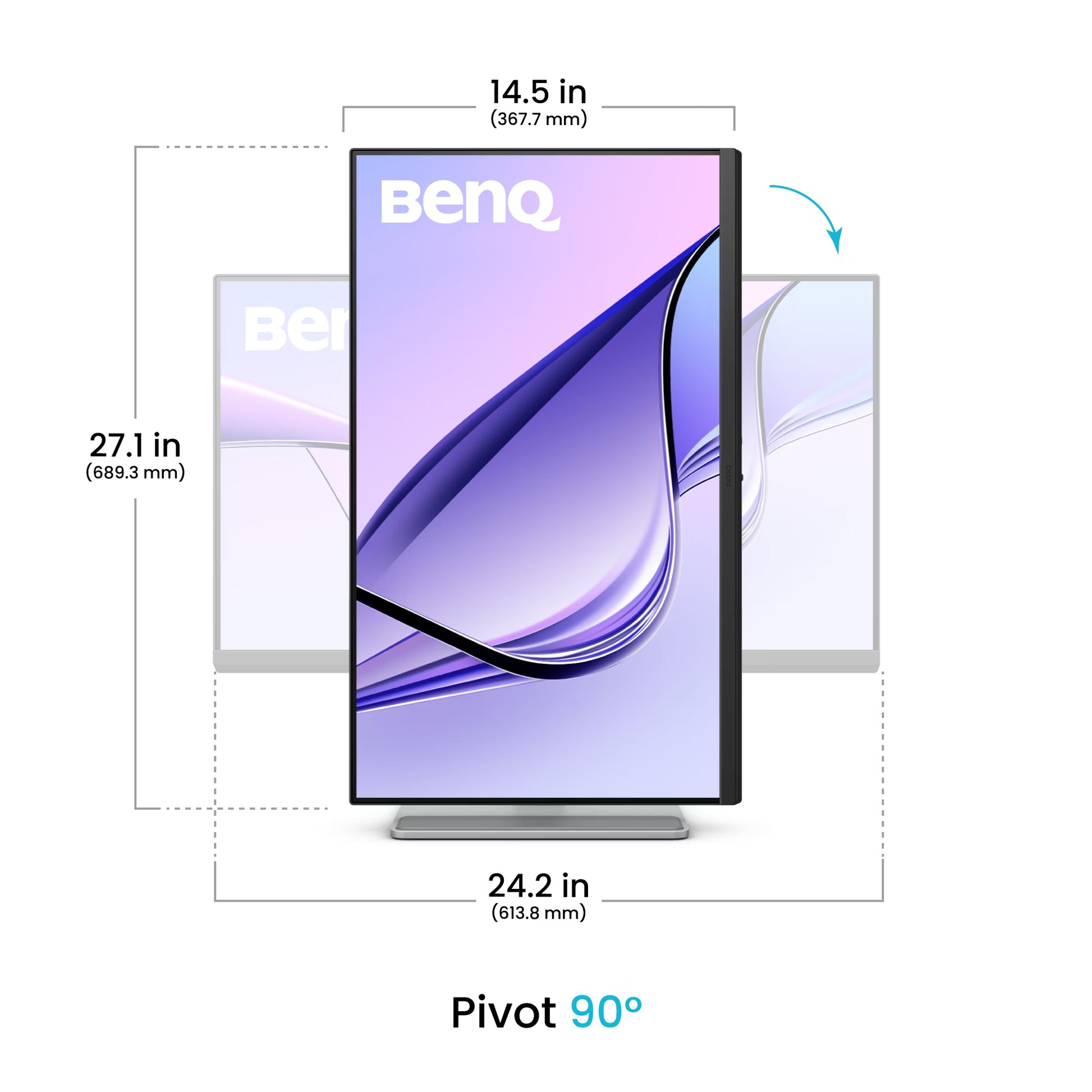 Side profile of the BenQ MA270U monitor emphasizing its slim panel depth and flexible tilt functionality for ergonomic comfort.
