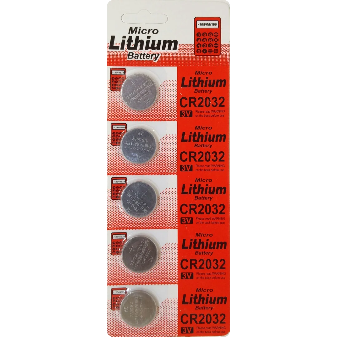 CR2032 3V Lithium Coin Cell Battery (Micro Lithium Cell) — 240mAh | Lithium MnO₂ | 20mm × 3.2mm | –20°C to +85°C | 3-Year Leak-Free | Mercury-Free | Pack of 5