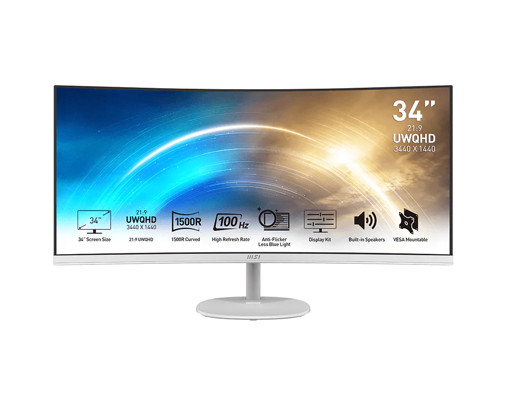 MSI PRO MP341CQW 34" UWQHD Curved Business Monitor — 100Hz | 1500R