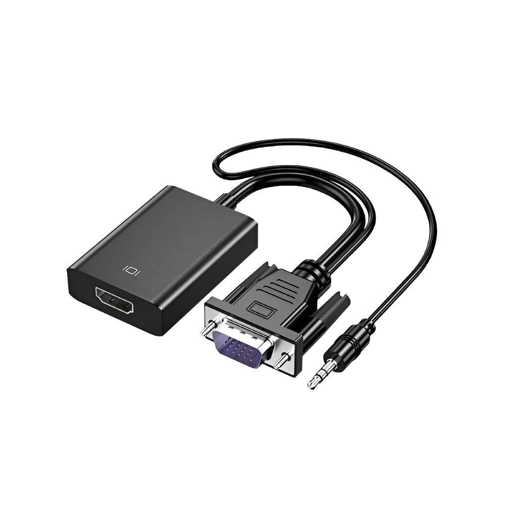 RANZ VGA to HDMI Converter with Audio — 1080p | VGA + 3.5mm Audio Input | HDMI Output | 5V USB Power | Portable | 0.5m Cable | For PC to TV/Monitor/Projector