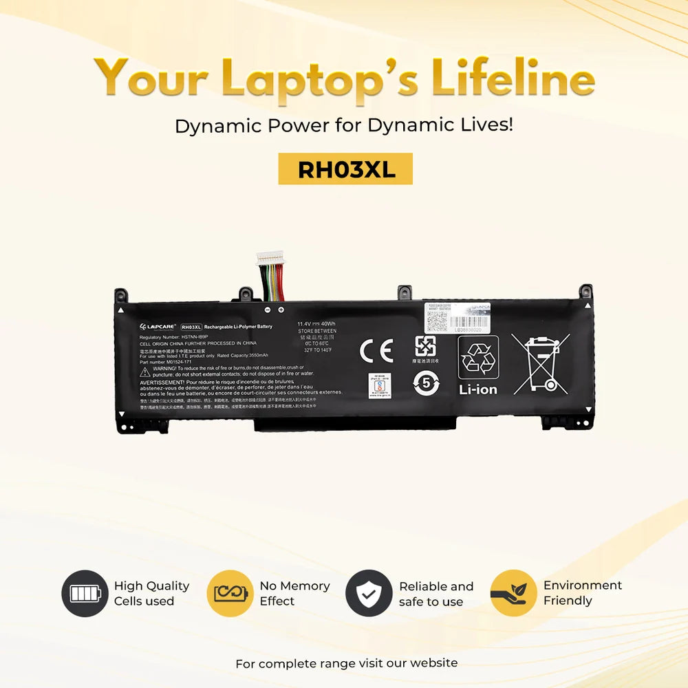 Lapcare Compatible Laptop Battery for HP ProBook 430/440/450/650 G8 (RH03XL) — 11.4V | 3550mAh | 40.47Wh | 3-Cell Li-polymer | Internal | 1-Year Warranty