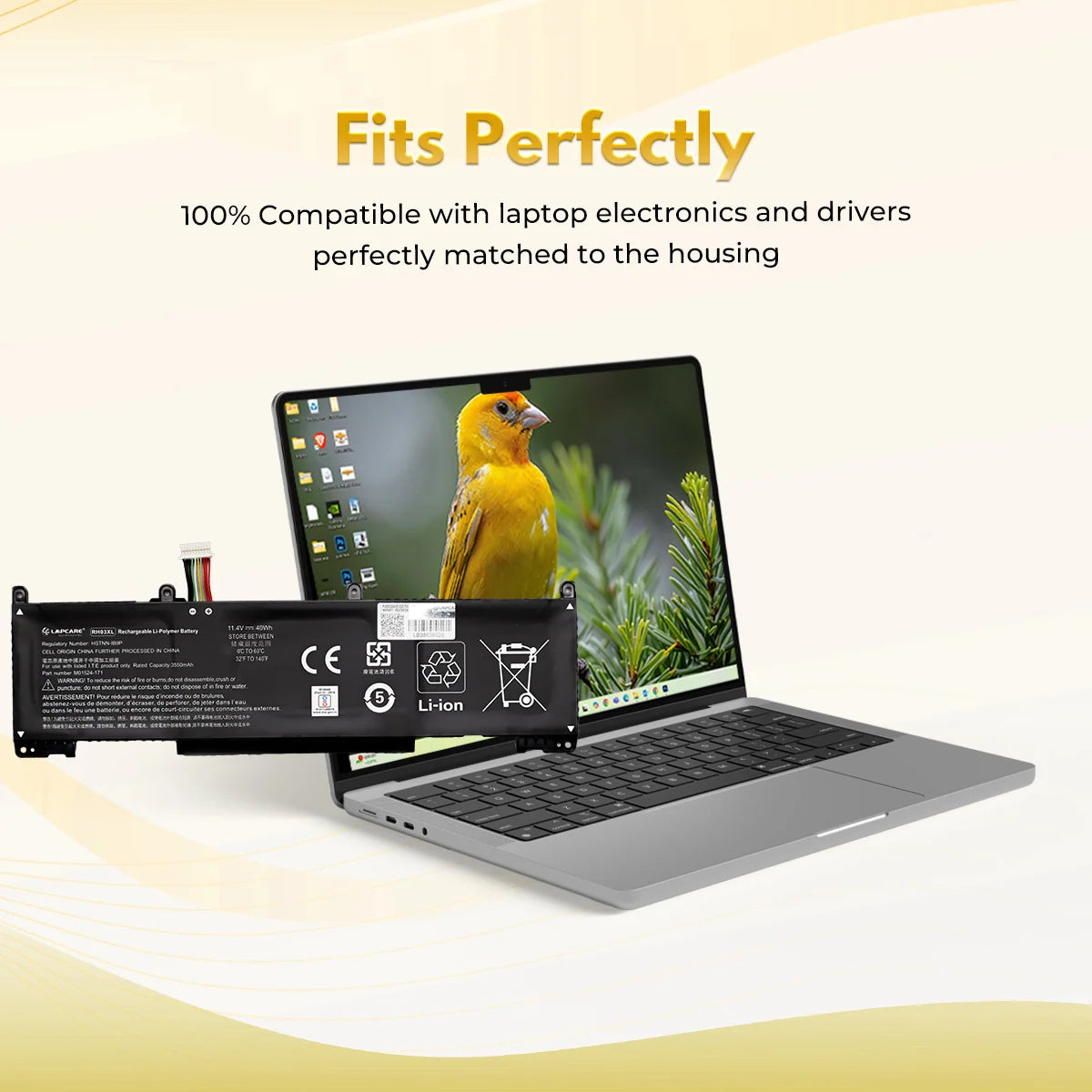 Lapcare Compatible Laptop Battery for HP ProBook 430/440/450/650 G8 (RH03XL) — 11.4V | 3550mAh | 40.47Wh | 3-Cell Li-polymer | Internal | 1-Year Warranty