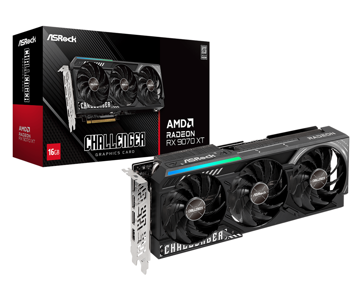 ASRock Radeon RX 9070 XT Challenger 16GB Graphics Card — AMD RDNA 4 | PCIe 5.0 | 2970 MHz Boost | 256-bit