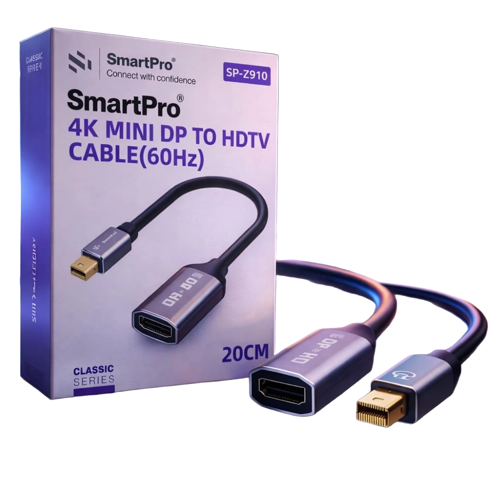 SmartPro 4K Mini DisplayPort to HDMI Adapter — Mini DP Male to HDMI Female | 4K@30Hz | Gold-Plated | Plug & Play