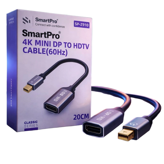 SmartPro 4K Mini DisplayPort to HDMI Adapter — Mini DP Male to HDMI Female | 4K@30Hz | Gold-Plated | Plug & Play