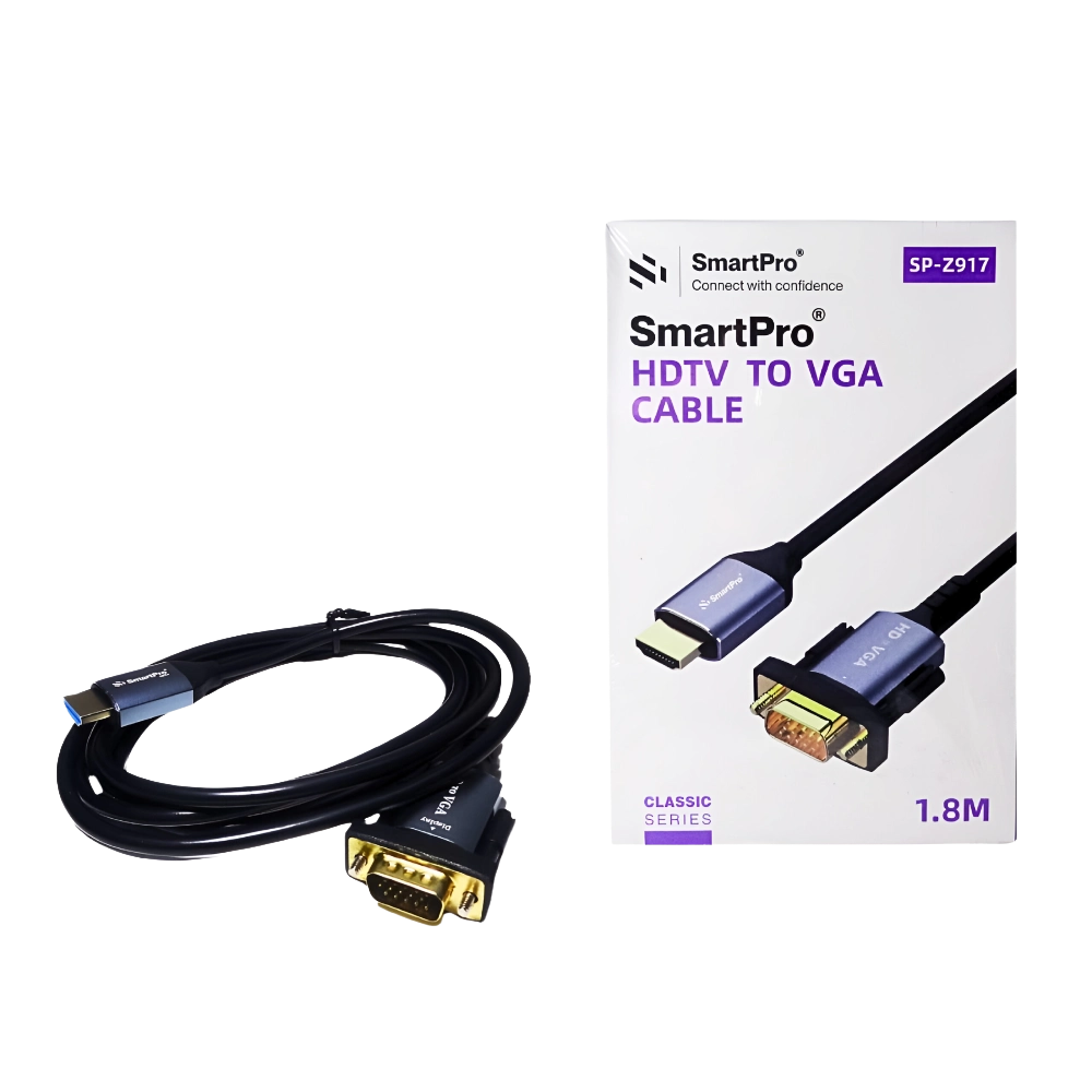SmartPro 4K HDMI to VGA Cable (Metal) — HDMI Male to VGA Male | Active Signal Conversion | 1.8m | Plug & Play