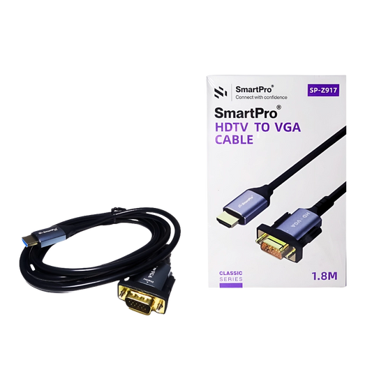 SmartPro 4K HDMI to VGA Cable (Metal) — HDMI Male to VGA Male | Active Signal Conversion | 1.8m | Plug & Play