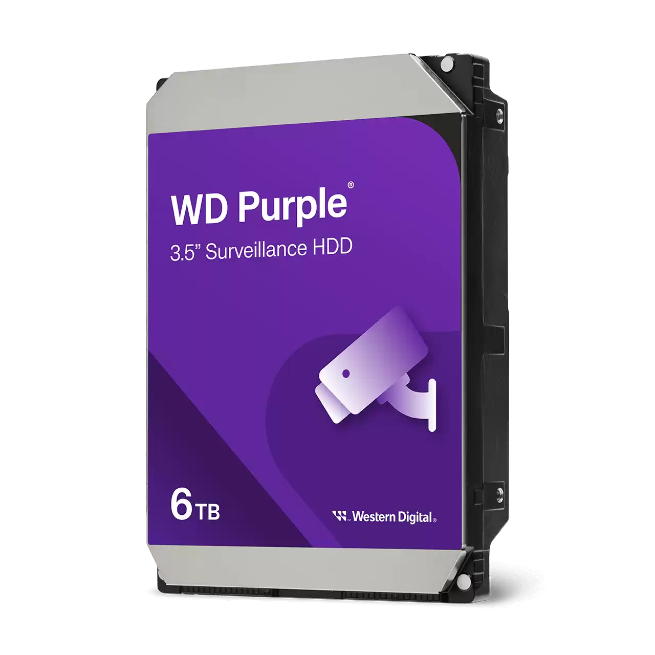 Side profile of the WD Purple 3.5-inch HDD showcasing the standard desktop form factor
