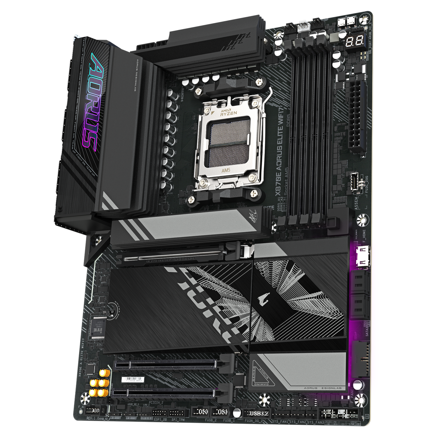 Gigabyte X870E AORUS Elite WiFi 7 Motherboard with PCIe 5.0 slots and M.2 support