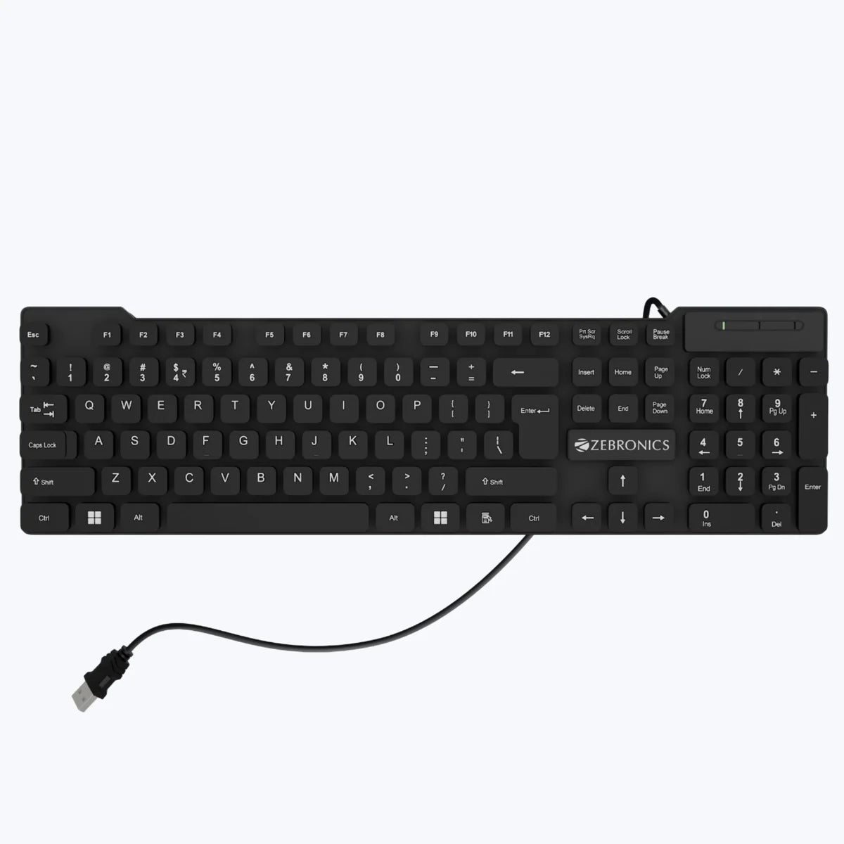 Zebronics Zeb K03 Wired USB Keyboard — Slim 104-Key | UV Coated | Rupee Key | Black