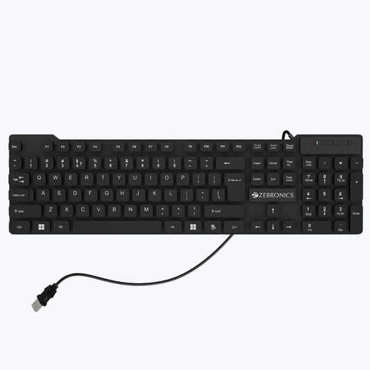 Zebronics Zeb K03 Wired USB Keyboard — Slim 104-Key | UV Coated | Rupee Key | Black
