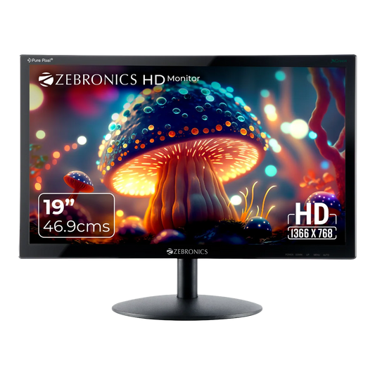 Zebronics Zeb-V19HD LED 19" HD+ Monitor — 1400×900 | VGA | Glossy Panel | Wall Mountable | Built-in PSU