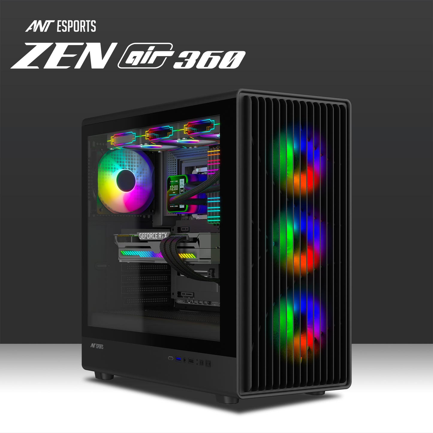 Ant Esports ZEN Air 360 Mid-Tower ATX / Micro-ATX / Mini-ITX Gaming Cabinet – Black (4× 120mm ARGB Fans)