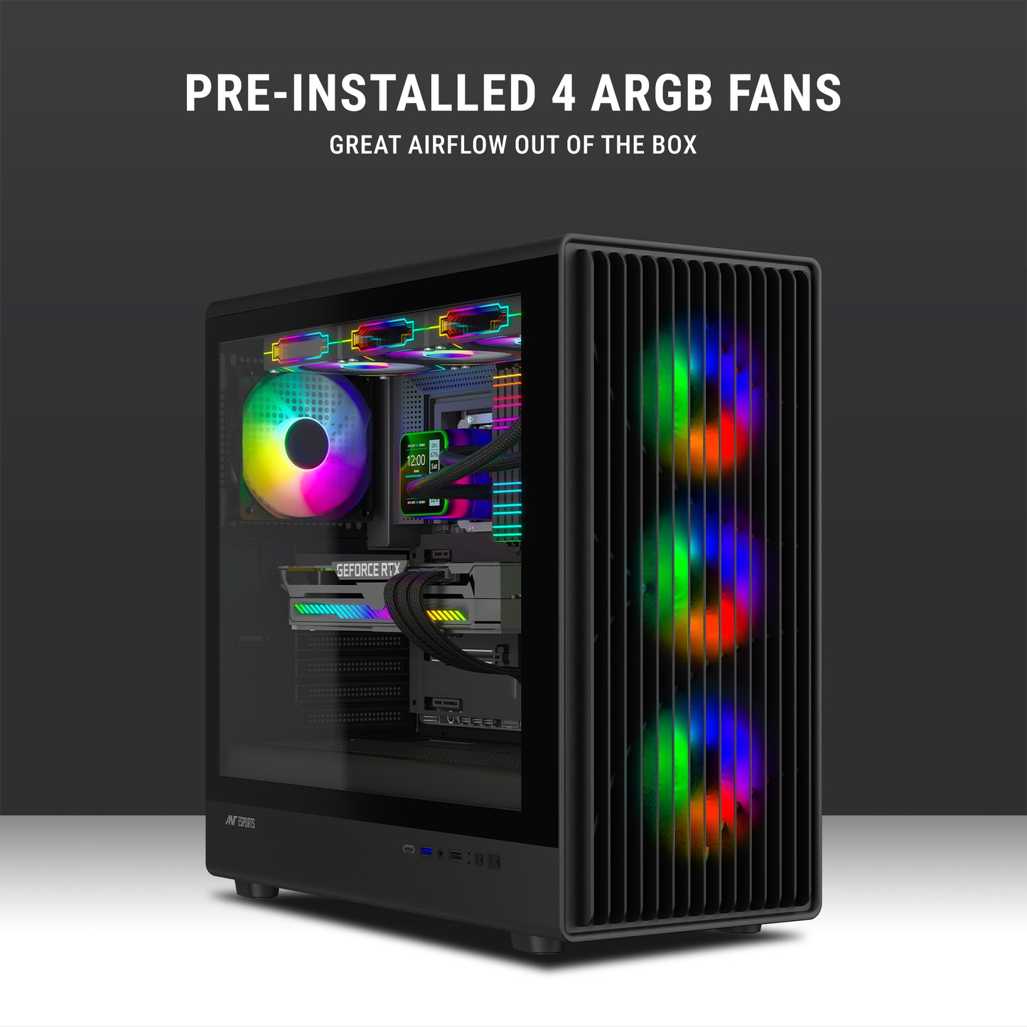 Ant Esports ZEN Air 360 Mid-Tower ATX / Micro-ATX / Mini-ITX Gaming Cabinet – Black (4× 120mm ARGB Fans)