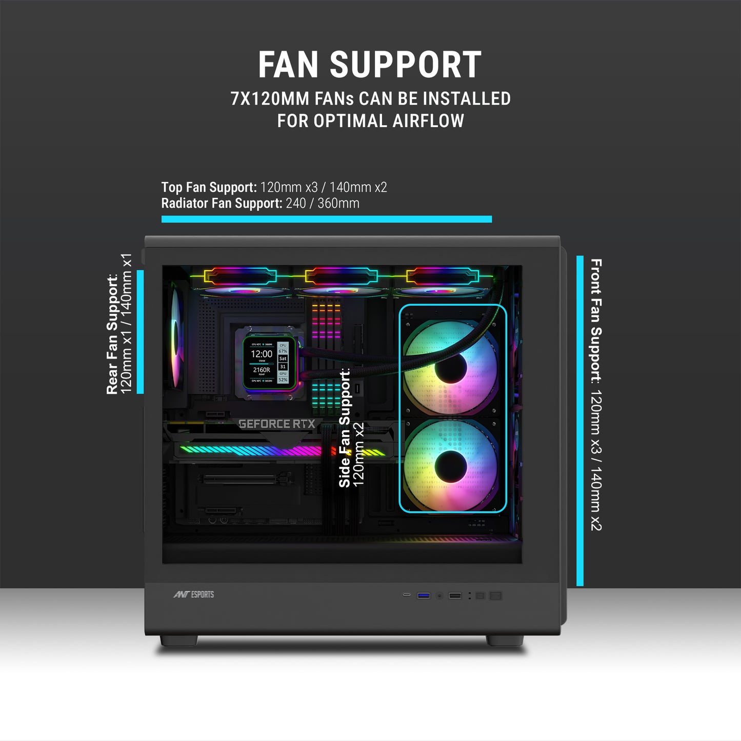 Ant Esports ZEN Air 360 Mid-Tower ATX / Micro-ATX / Mini-ITX Gaming Cabinet – Black (4× 120mm ARGB Fans)