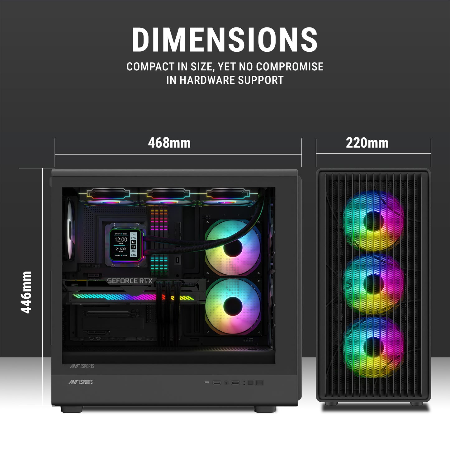 Ant Esports ZEN Air 360 Mid-Tower ATX / Micro-ATX / Mini-ITX Gaming Cabinet – Black (4× 120mm ARGB Fans)