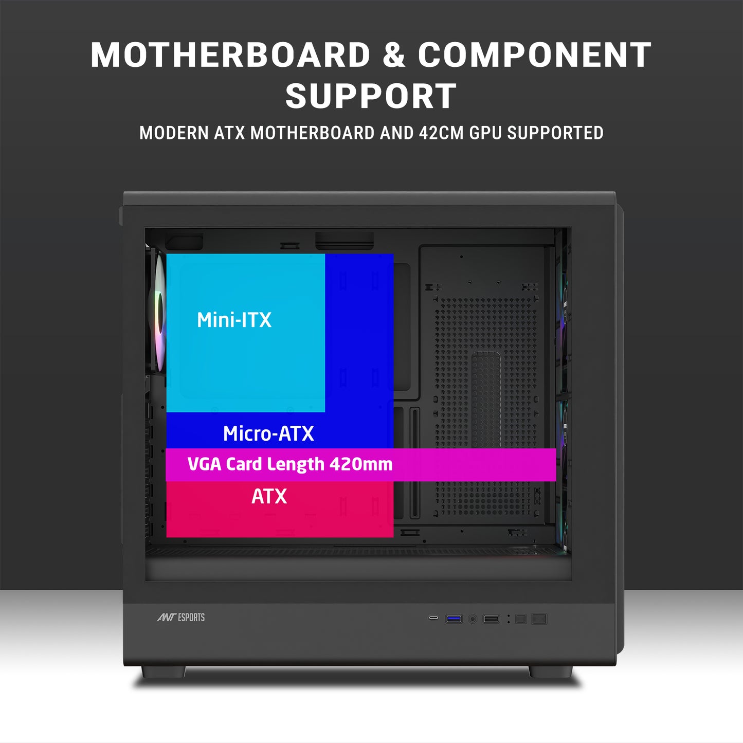 Ant Esports ZEN Air 360 Mid-Tower ATX / Micro-ATX / Mini-ITX Gaming Cabinet – Black (4× 120mm ARGB Fans)