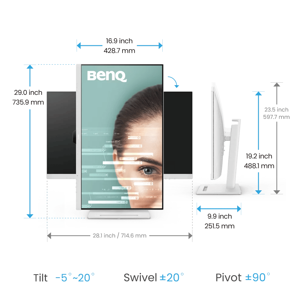 BenQ GW3290QT (31.5 2K QHD USB-C Ergonomic Eye-Care Monitor) (White) - Image 6