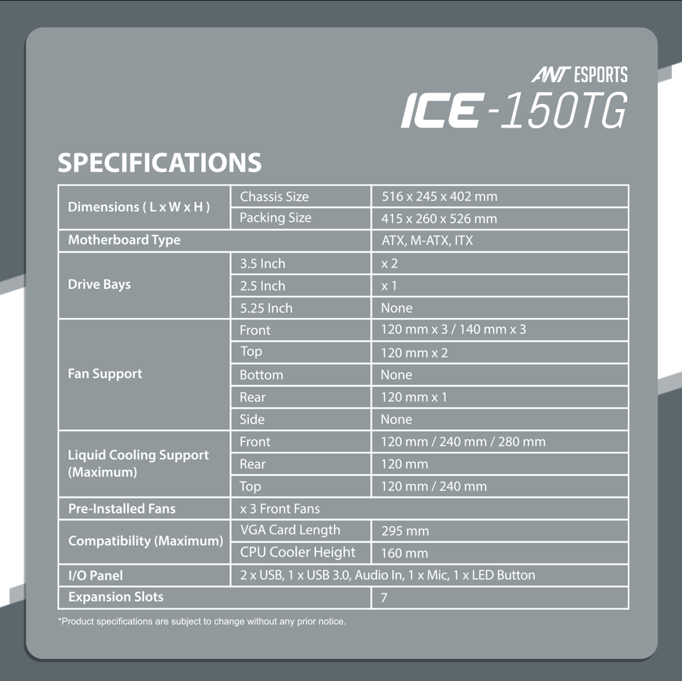 Ant Esports ICE-150TG Mid Tower Gaming Cabinet - Image 3