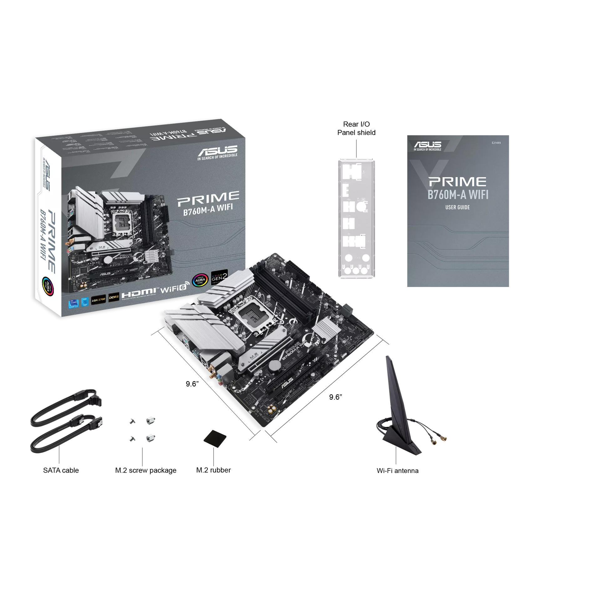 ASUS PRIME B760M-A WIFI Intel B760 Micro-ATX Motherboard — LGA1700 | DDR5 | Wi-Fi 6 | 2.5GbE | PCIe 4.0 | Aura Sync