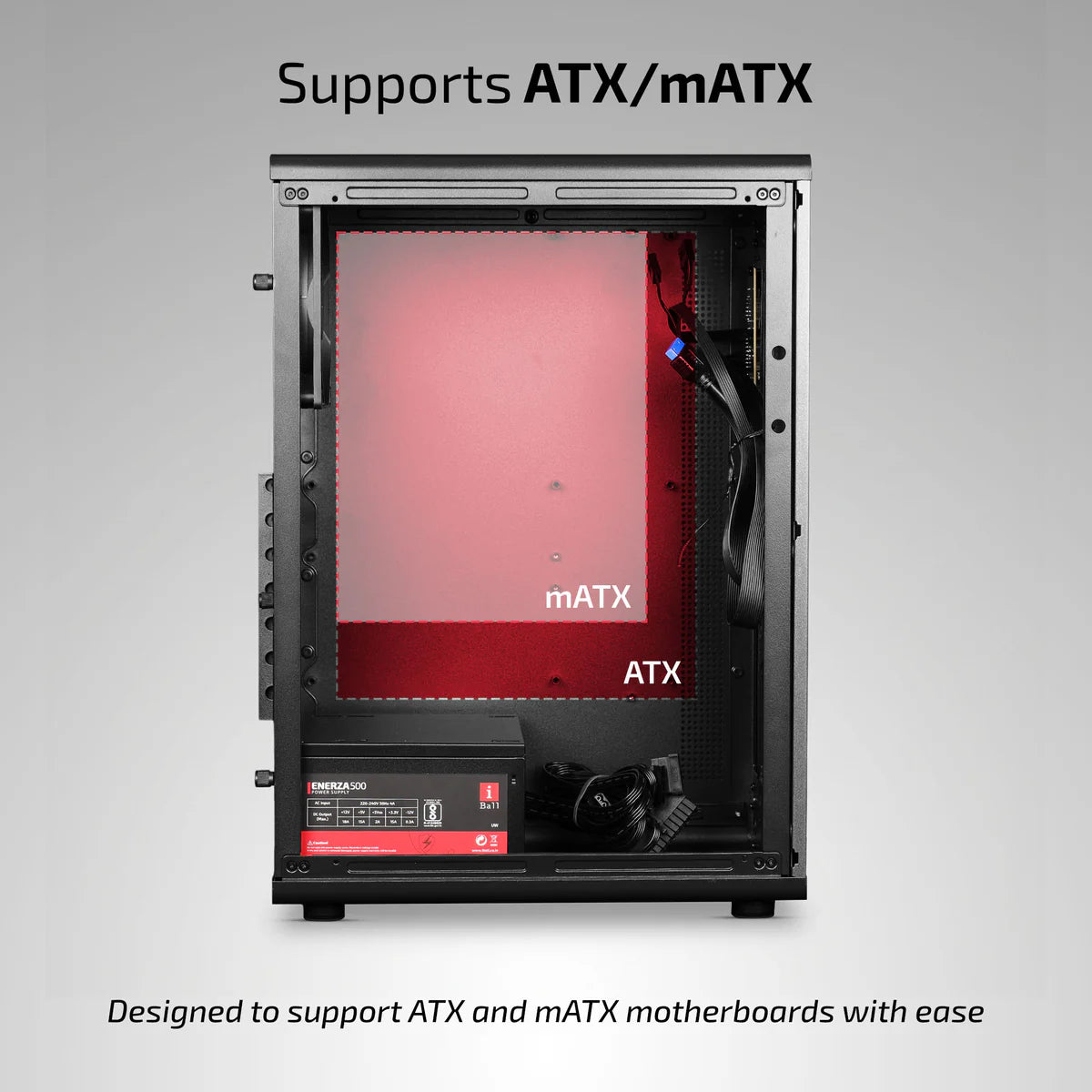 iBall AT:10 Mid-Tower ATX / Micro-ATX PC Cabinet with SMPS — Grey