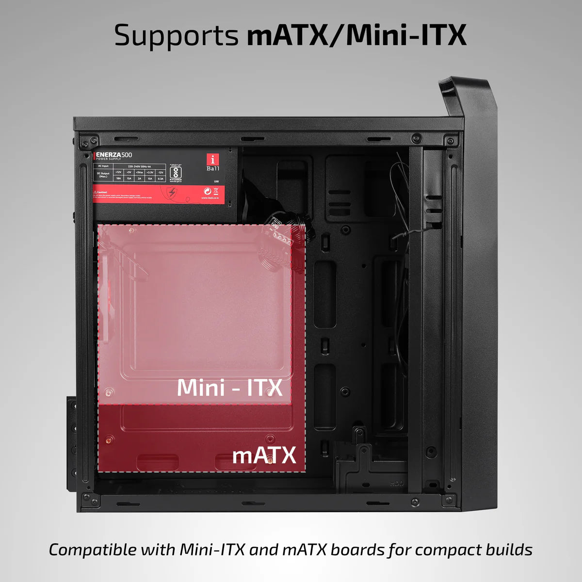 iBall MT:10 Mini-Tower Micro-ATX / Mini-ITX PC Cabinet with SMPS — Black