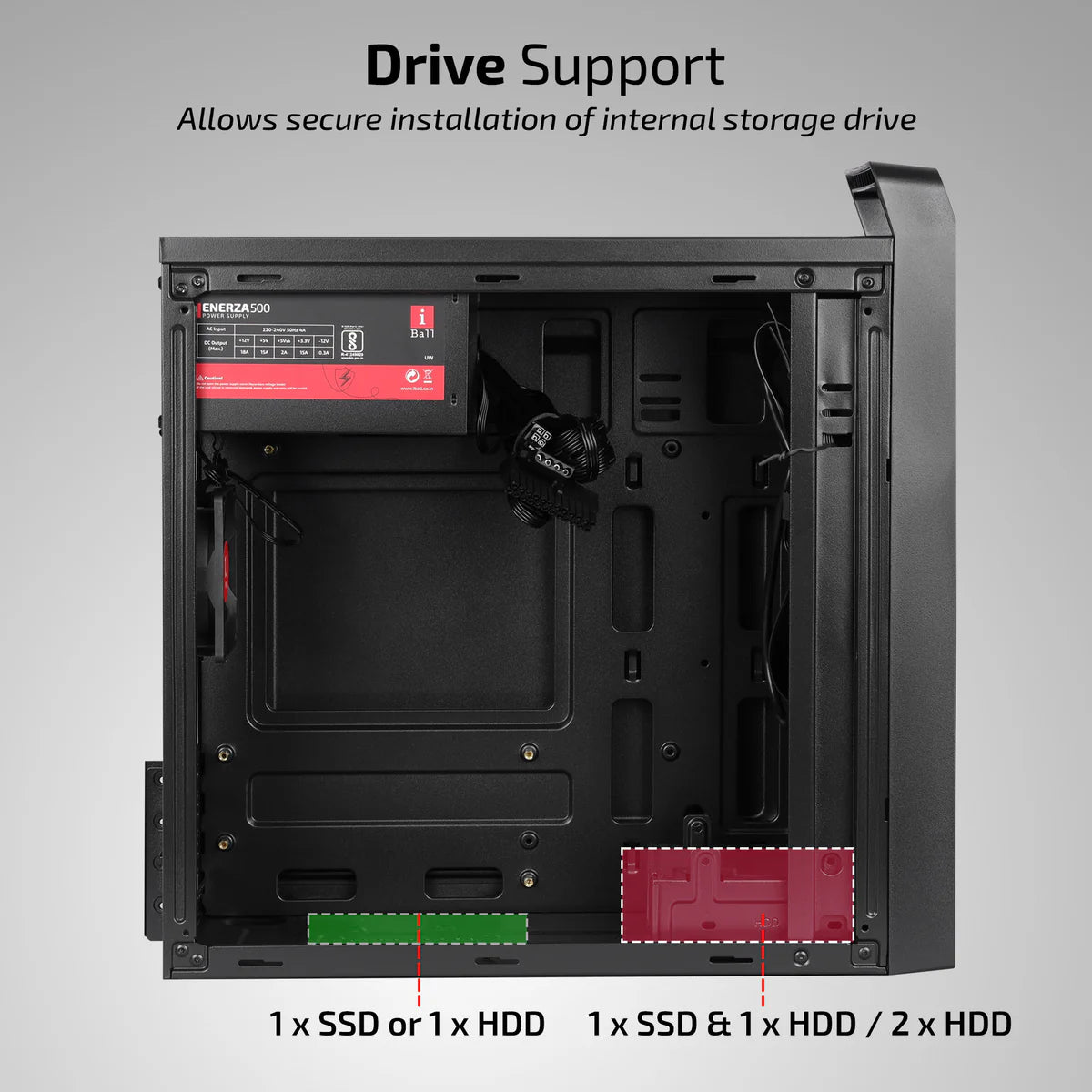 iBall MT:10 Mini-Tower Micro-ATX / Mini-ITX PC Cabinet with SMPS — Black