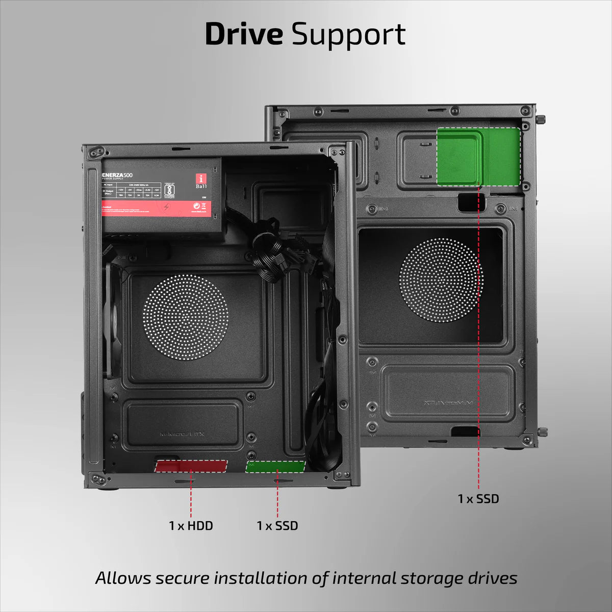 iBall MT:20 Mini-Tower Micro-ATX / Mini-ITX PC Cabinet with SMPS — Black / White