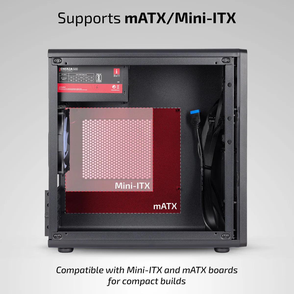 iBall MT:30 Mini-Tower Micro-ATX / Mini-ITX PC Cabinet with SMPS — Black / White
