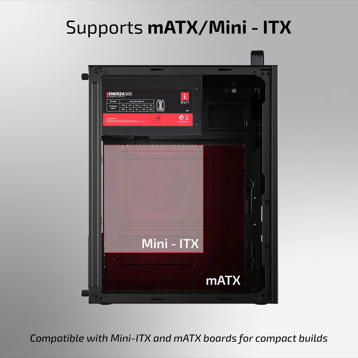 iBall MT:40 Mini-Tower Micro-ATX / Mini-ITX PC Cabinet with SMPS — Black / White