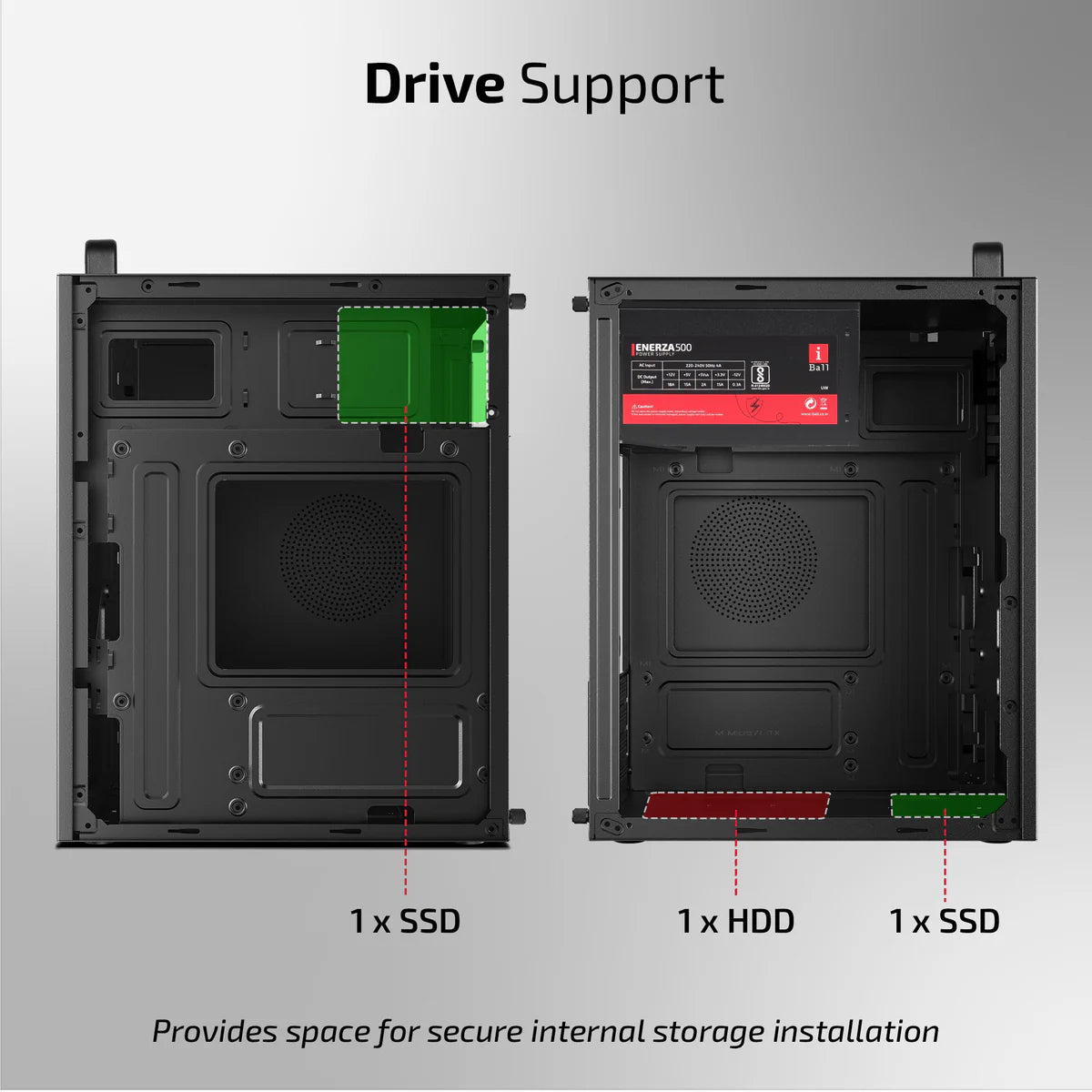iBall MT:40 Mini-Tower Micro-ATX / Mini-ITX PC Cabinet with SMPS — Black / White