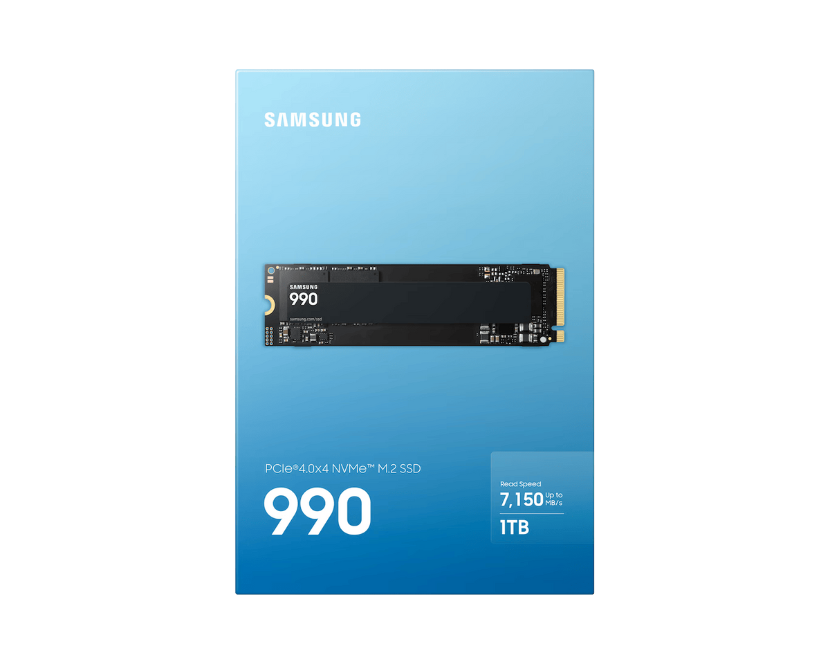 Samsung 990 PCIe 4.0 NVMe M.2 SSD 1TB — MZ-V9V1T0BW | Up to 7,150 MB/s Read