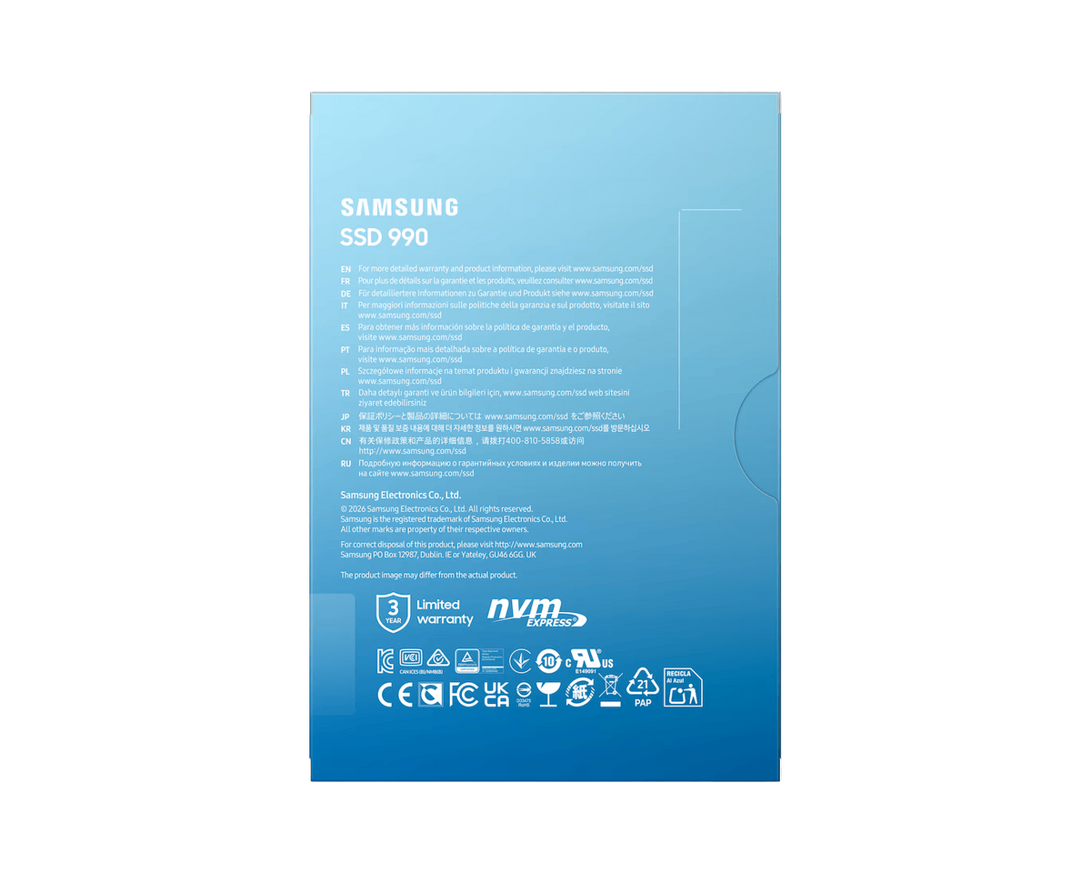 Samsung 990 PCIe 4.0 NVMe M.2 SSD 1TB — MZ-V9V1T0BW | Up to 7,150 MB/s Read