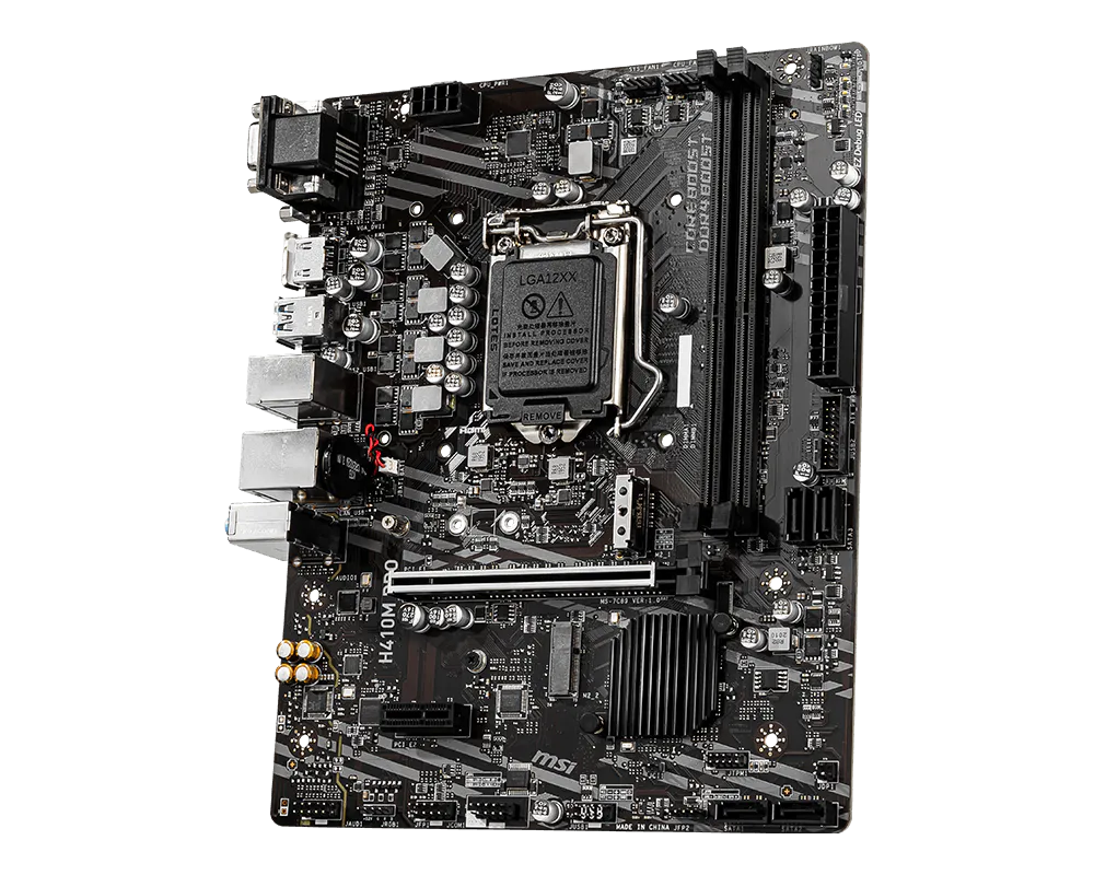 MSI H410M PRO Intel H410 Micro-ATX Motherboard — LGA1200 | DDR4 | PCIe 3.0 | M.2 | HDMI + DVI-D + VGA | Intel GbE