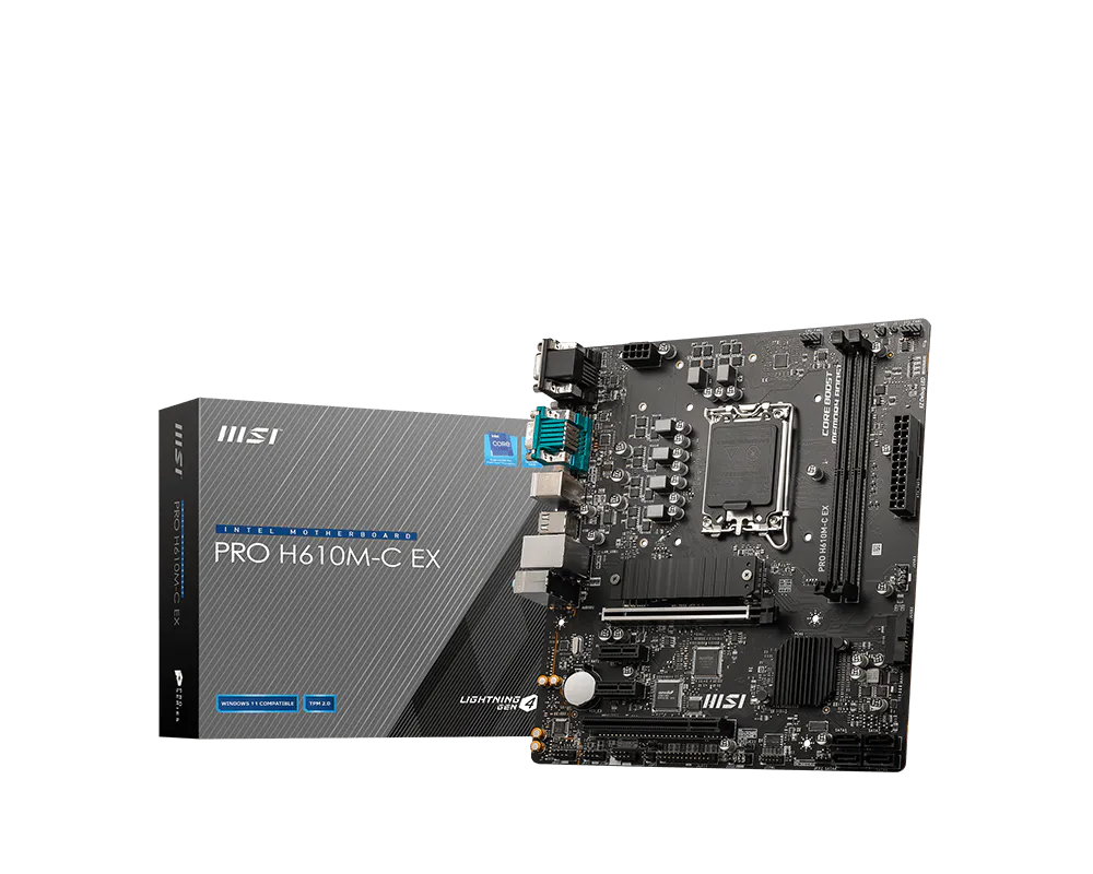 MSI PRO H610M-C EX Intel H610 Micro-ATX Motherboard — LGA1700 | DDR5 | PCIe 4.0 | Quad Display | COM Port | Business PRO Series