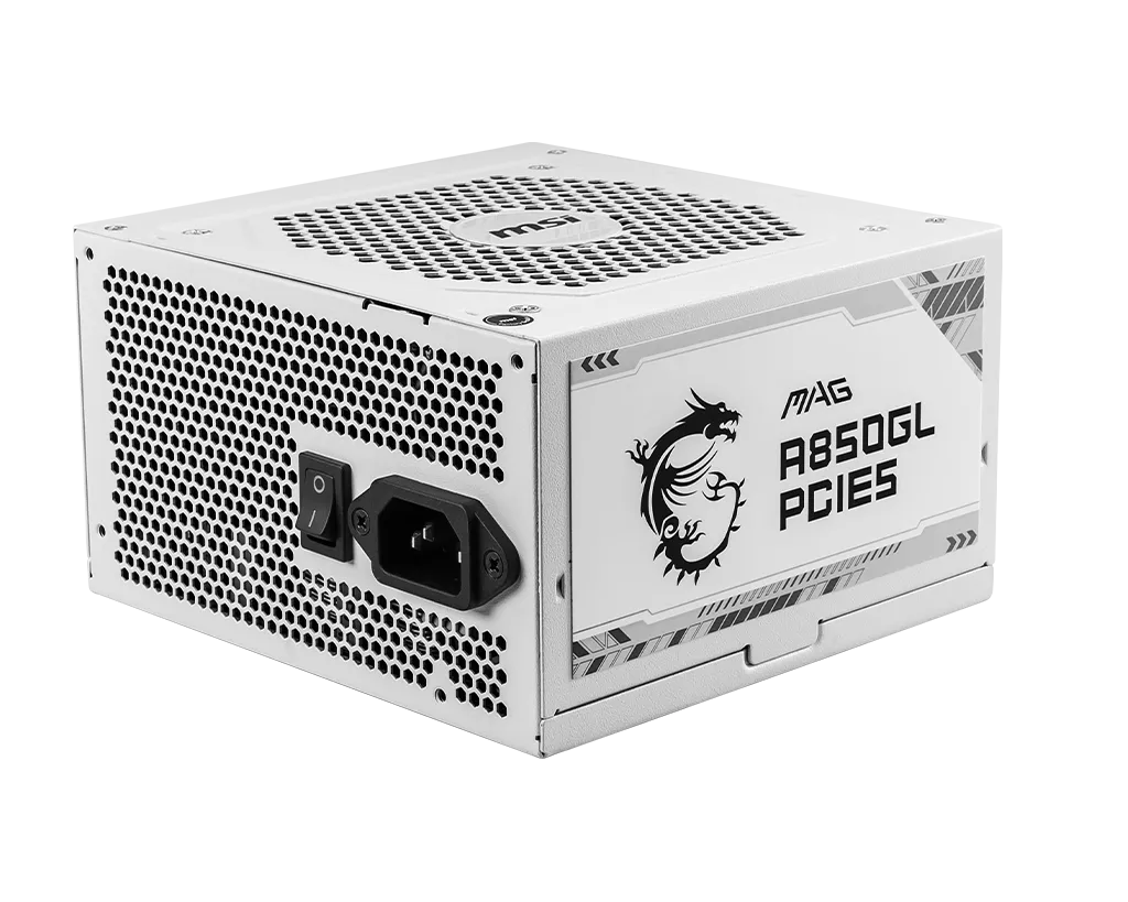 MSI MAG A850GL PCIE5 WHITE 850W Fully Modular ATX 3.1 PSU — 80 Plus Gold | Cybenetics Platinum | PCIe 5.1 | 12+4 Pin Native | Dual EPS | FDB Fan | LLC Full-Bridge | 7-Year Warranty