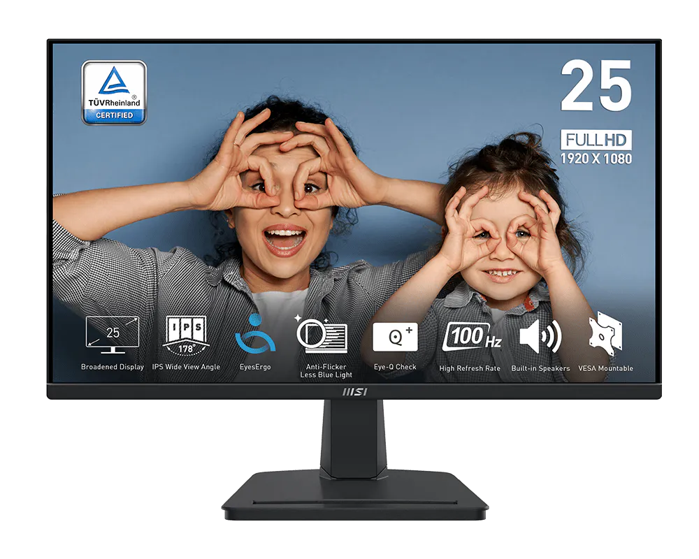 MSI PRO MP251 24.5" FHD IPS 100Hz Business Monitor — EyesErgo | TÜV Anti-Flicker | Built-in Speakers | HDMI + VGA | Adaptive Sync