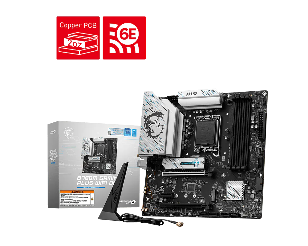 MSI B760M GAMING PLUS WIFI DDR4 Intel B760 Micro-ATX Motherboard — LGA1700 | DDR4 | PCIe 4.0 | Wi-Fi 6E | 2.5GbE | Mystic Light