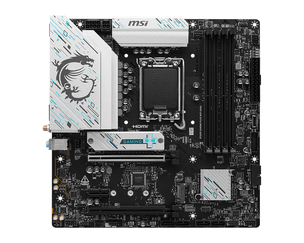 MSI B760M GAMING PLUS WIFI DDR4 Intel B760 Micro-ATX Motherboard — LGA1700 | DDR4 | PCIe 4.0 | Wi-Fi 6E | 2.5GbE | Mystic Light