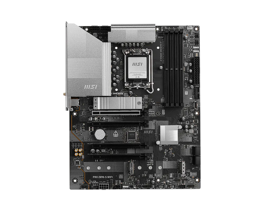 MSI PRO Z890-S WIFI Intel Z890 ATX Motherboard — LGA1851 | DDR5 | PCIe 5.0 | Wi-Fi 7 | 2.5GbE | Thunderbolt 4 | Silver Design | AI PC Ready