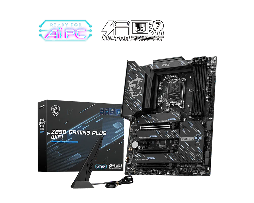 MSI Z890 GAMING PLUS WIFI Intel Z890 ATX Motherboard — LGA1851 | DDR5 | PCIe 5.0 | Wi-Fi 7 | Killer 5G LAN | Thunderbolt 4 | AI PC Ready