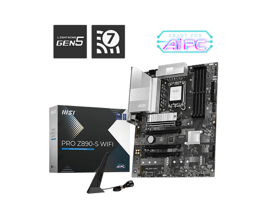 MSI PRO Z890-S WIFI Intel Z890 ATX Motherboard — LGA1851 | DDR5 | PCIe 5.0 | Wi-Fi 7 | 2.5GbE | Thunderbolt 4 | Silver Design | AI PC Ready
