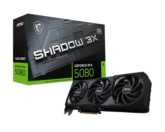 MSI GeForce RTX 5080 16G SHADOW 3X OC Graphics Card — NVIDIA Blackwell | 16GB GDDR7 | PCIe 5.0 | SFF-Ready | 2655 MHz