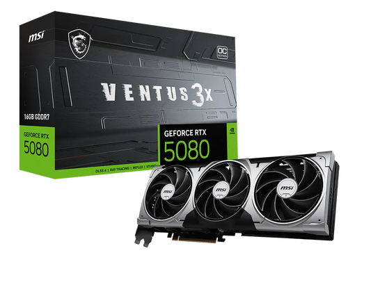 MSI GeForce RTX 5080 16G VENTUS 3X OC Graphics Card — NVIDIA Blackwell | 16GB GDDR7 | PCIe 5.0 | SFF-Ready | 2655 MHz