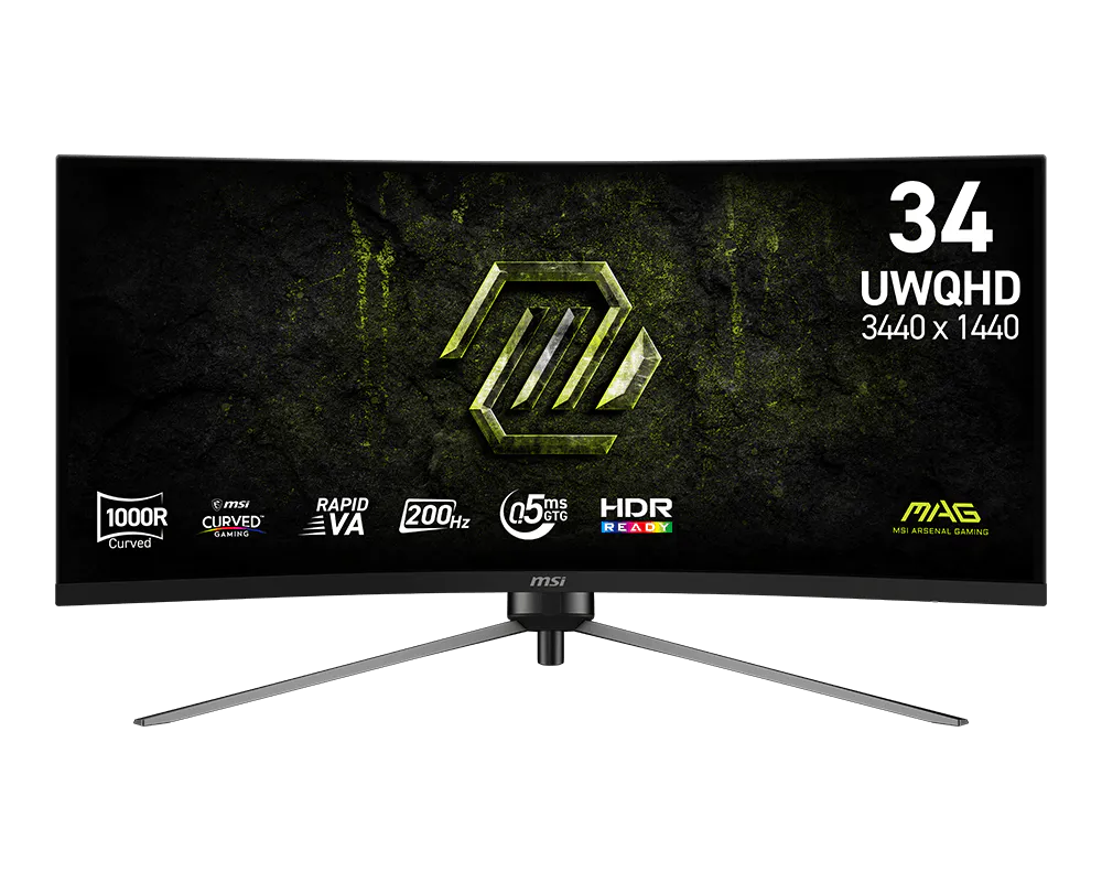 MSI MAG 345CQRF E20 34" Ultrawide Curved Gaming Monitor — Rapid VA | 3440×1440 UWQHD | 200Hz | 0.5ms GtG | 1000R | AMD FreeSync Premium | HDR Ready | DP 1.4a + 2× HDMI 2.0b | Console Mode | 3-Year Warranty