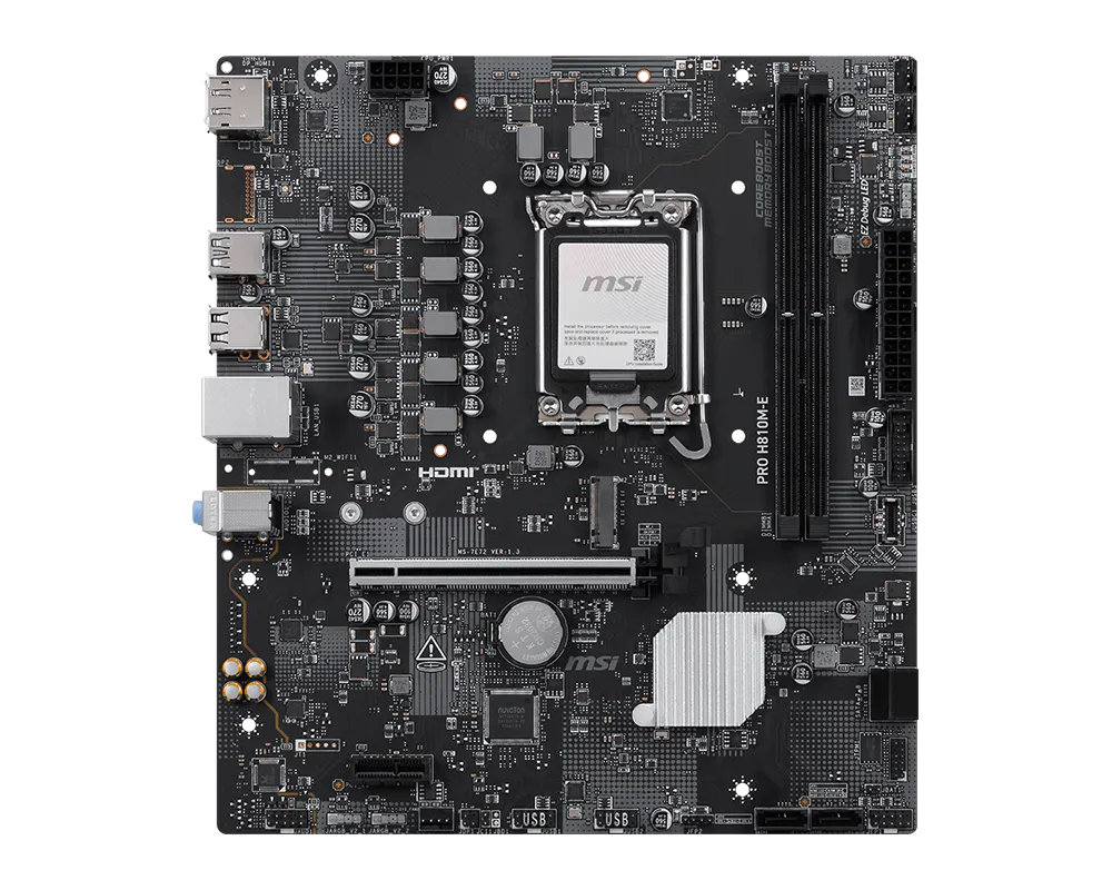 MSI PRO H810M-E Intel H810 Micro-ATX Motherboard — LGA1851 | DDR5 | PCIe 5.0 | M.2 PCIe 4.0 | 2.5GbE | HDMI 2.1 + DP | AI PC | Business PRO Series
