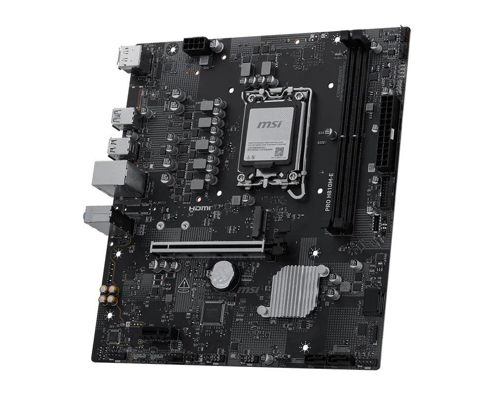 MSI PRO H810M-E Intel H810 Micro-ATX Motherboard — LGA1851 | DDR5 | PCIe 5.0 | M.2 PCIe 4.0 | 2.5GbE | HDMI 2.1 + DP | AI PC | Business PRO Series