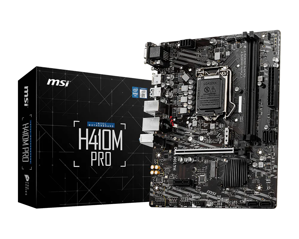 MSI H410M PRO Intel H410 Micro-ATX Motherboard — LGA1200 | DDR4 | PCIe 3.0 | M.2 | HDMI + DVI-D + VGA | Intel GbE