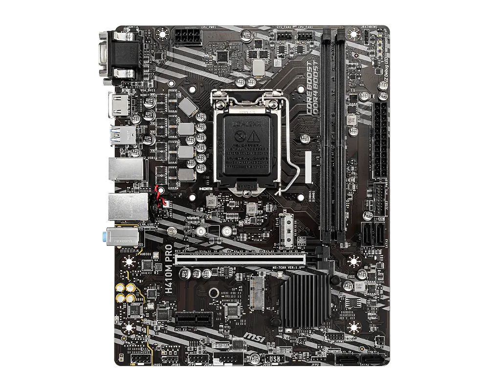 MSI H410M PRO Intel H410 Micro-ATX Motherboard — LGA1200 | DDR4 | PCIe 3.0 | M.2 | HDMI + DVI-D + VGA | Intel GbE